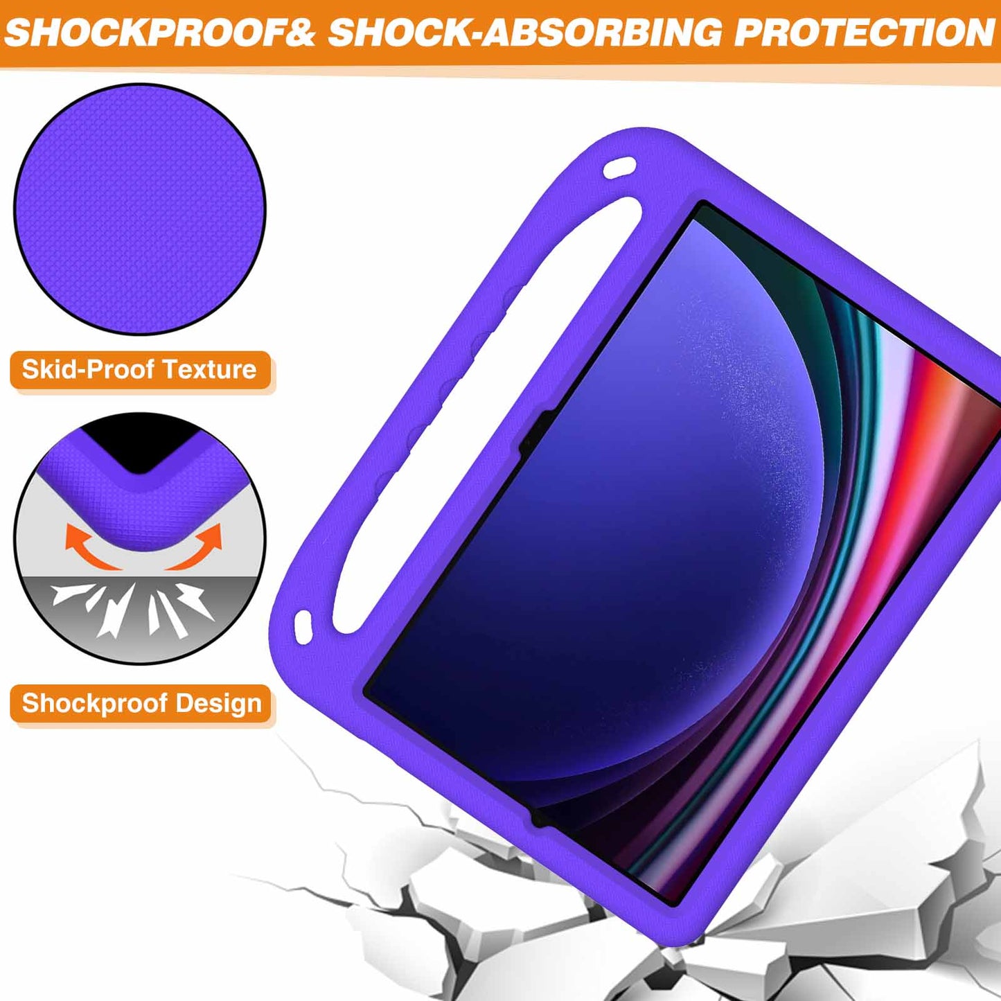 EVA Tablet Case for Samsung Galaxy Tab S7+ / S8+ / S9+ , Kids Friendly Hand Grip Kickstand Cover