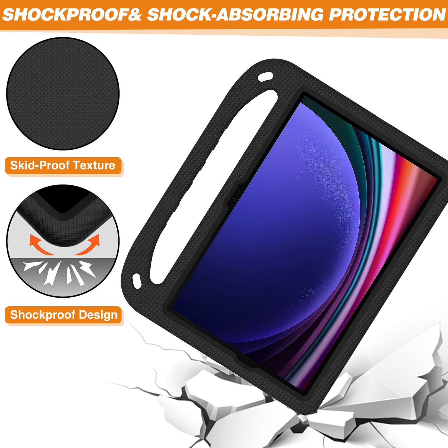 Handle EVA Case for Samsung Galaxy Tab S7 / S8 / S9 , Shockproof Kickstand Tablet Cover