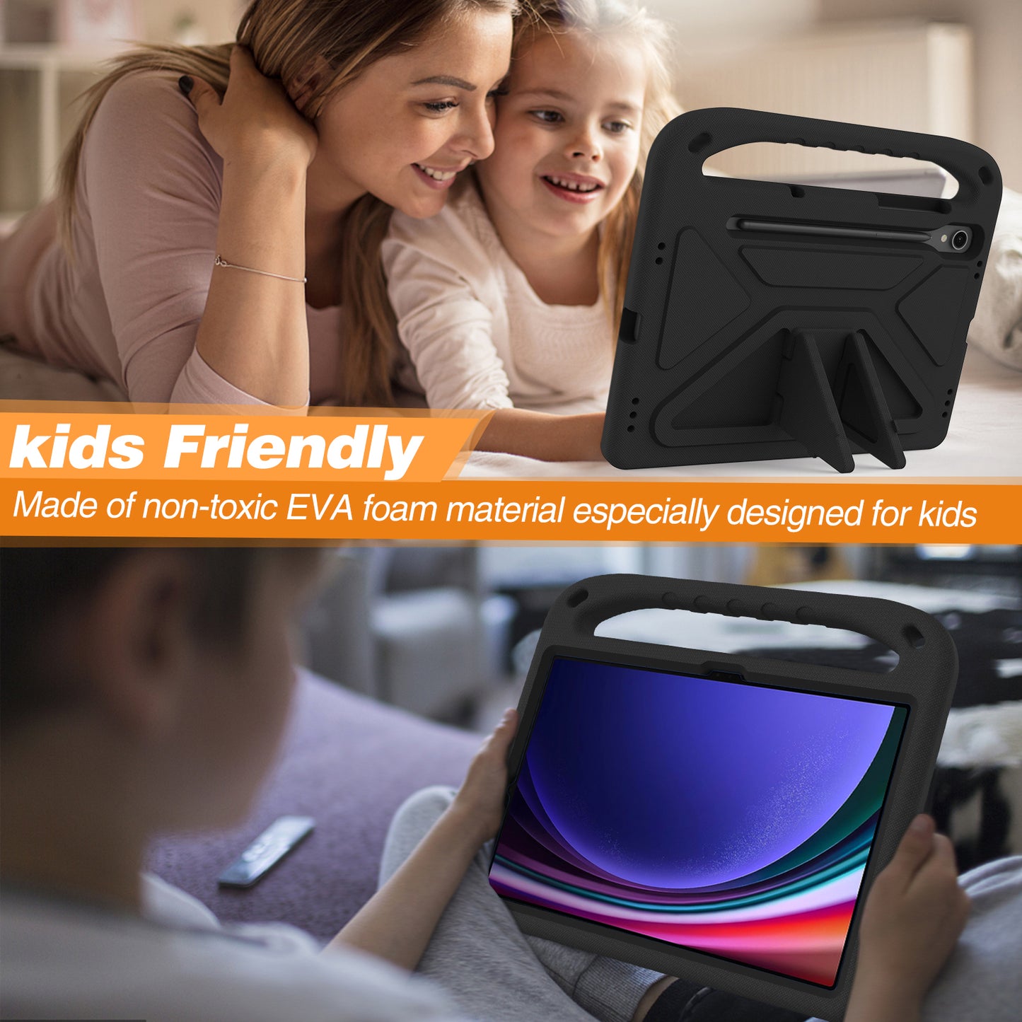Handle EVA Case for Samsung Galaxy Tab S7 / S8 / S9 , Shockproof Kickstand Tablet Cover