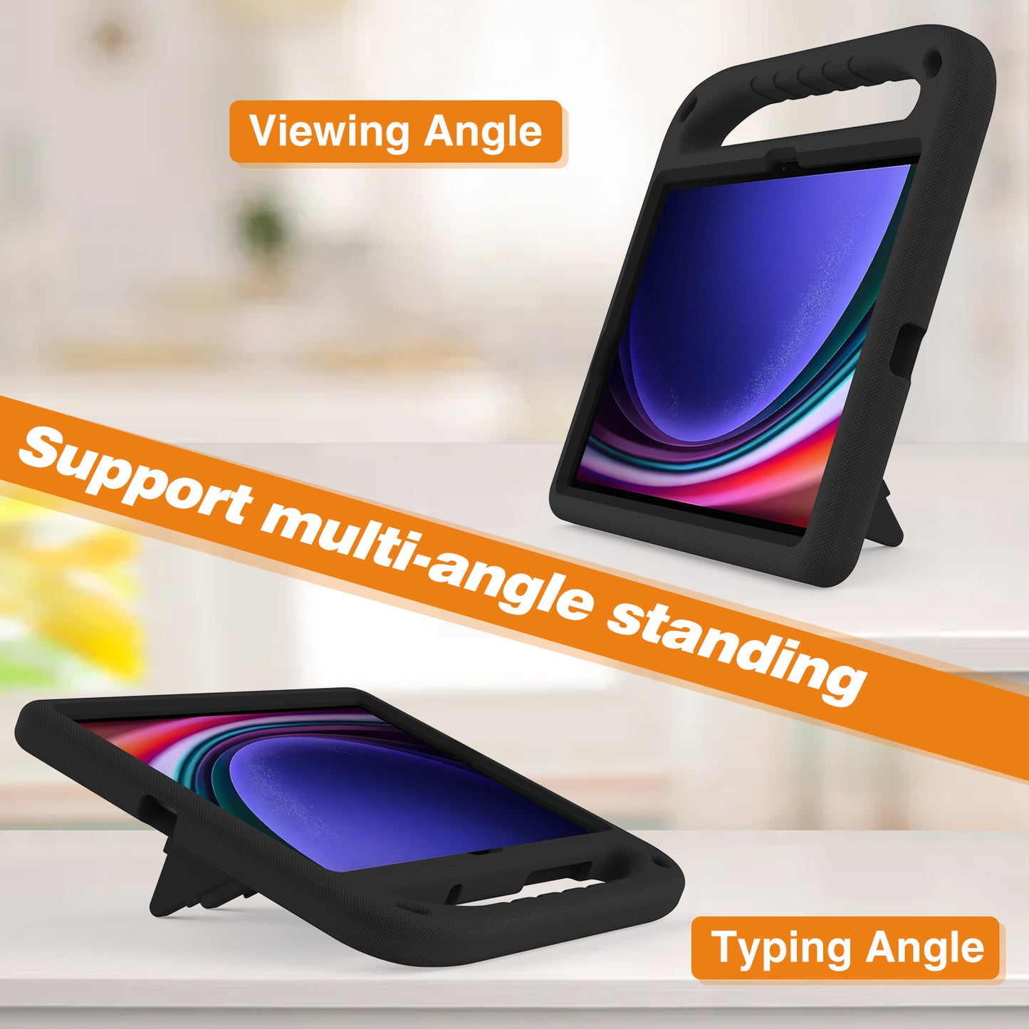 Handle EVA Case for Samsung Galaxy Tab S7 / S8 / S9 , Shockproof Kickstand Tablet Cover