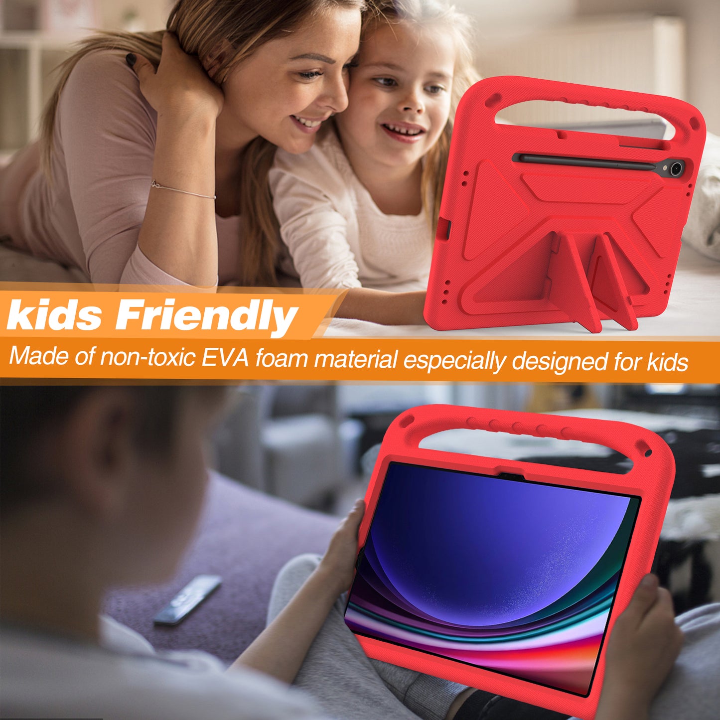 Handle EVA Case for Samsung Galaxy Tab S7 / S8 / S9 , Shockproof Kickstand Tablet Cover