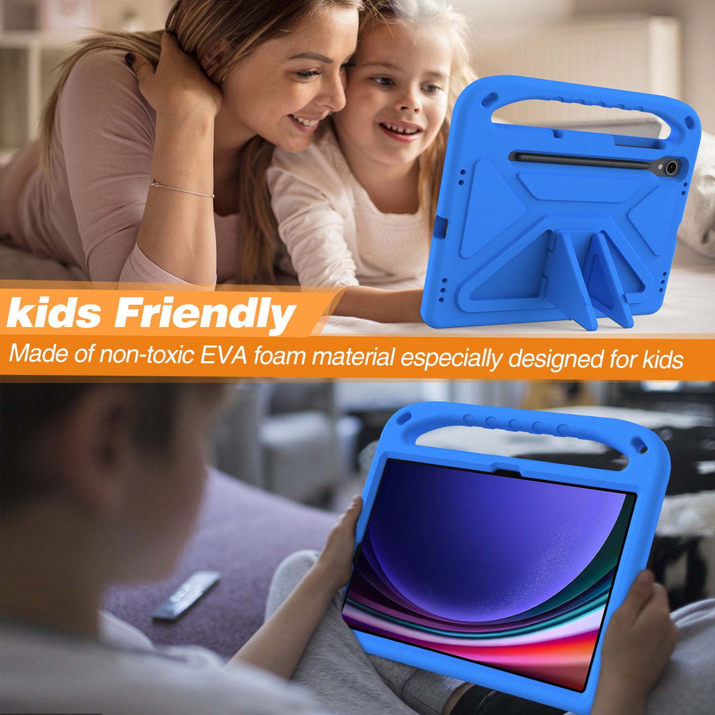 Handle EVA Case for Samsung Galaxy Tab S7 / S8 / S9 , Shockproof Kickstand Tablet Cover
