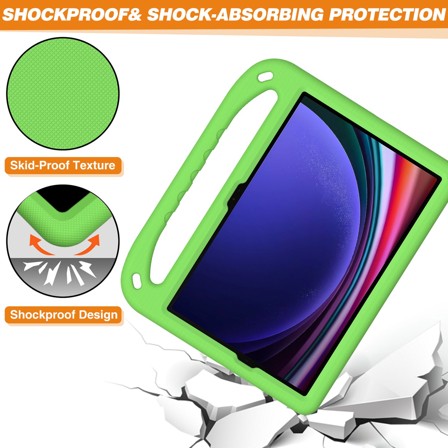 Handle EVA Case for Samsung Galaxy Tab S7 / S8 / S9 , Shockproof Kickstand Tablet Cover