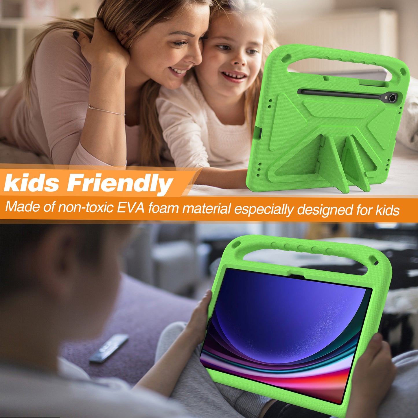 Handle EVA Case for Samsung Galaxy Tab S7 / S8 / S9 , Shockproof Kickstand Tablet Cover