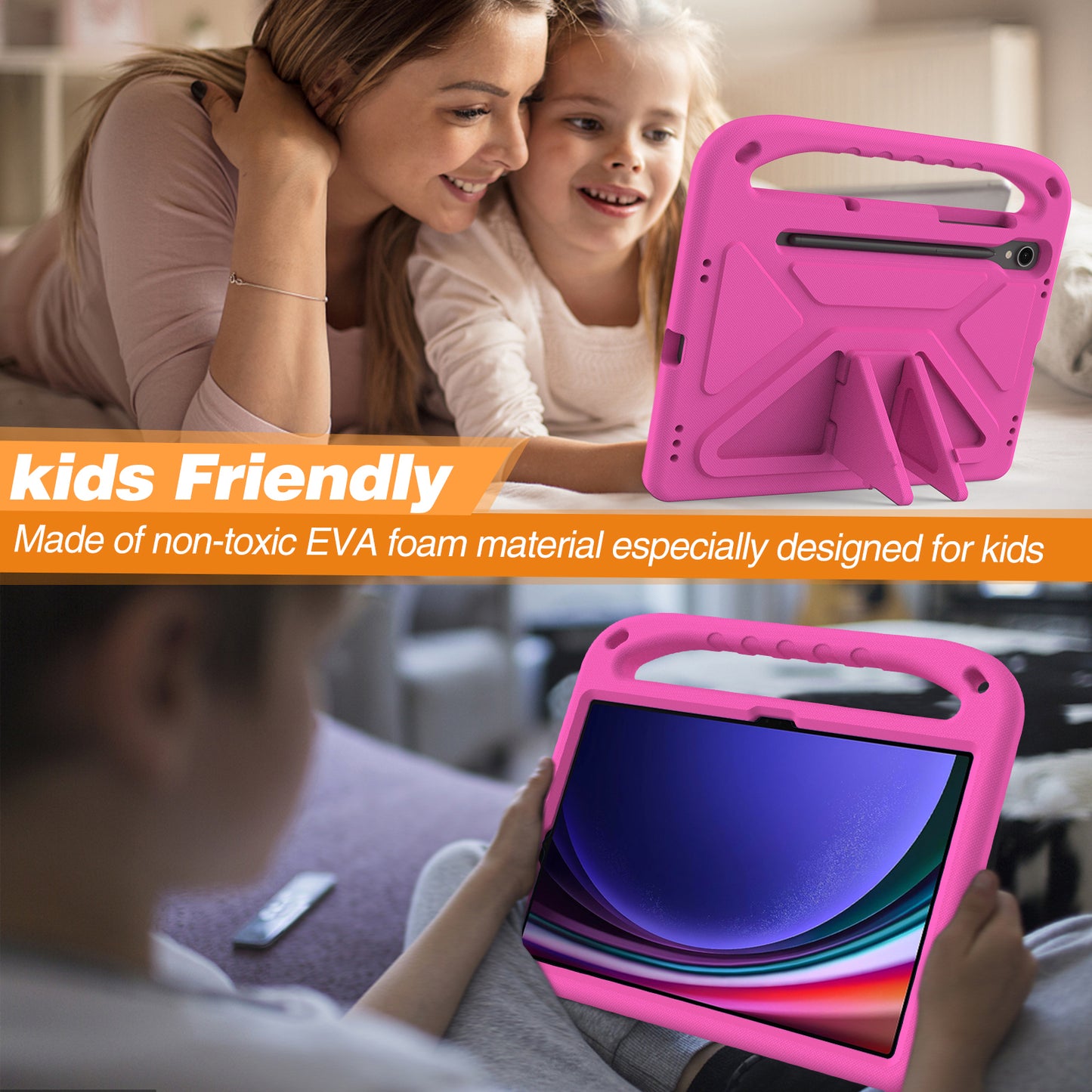 Handle EVA Case for Samsung Galaxy Tab S7 / S8 / S9 , Shockproof Kickstand Tablet Cover