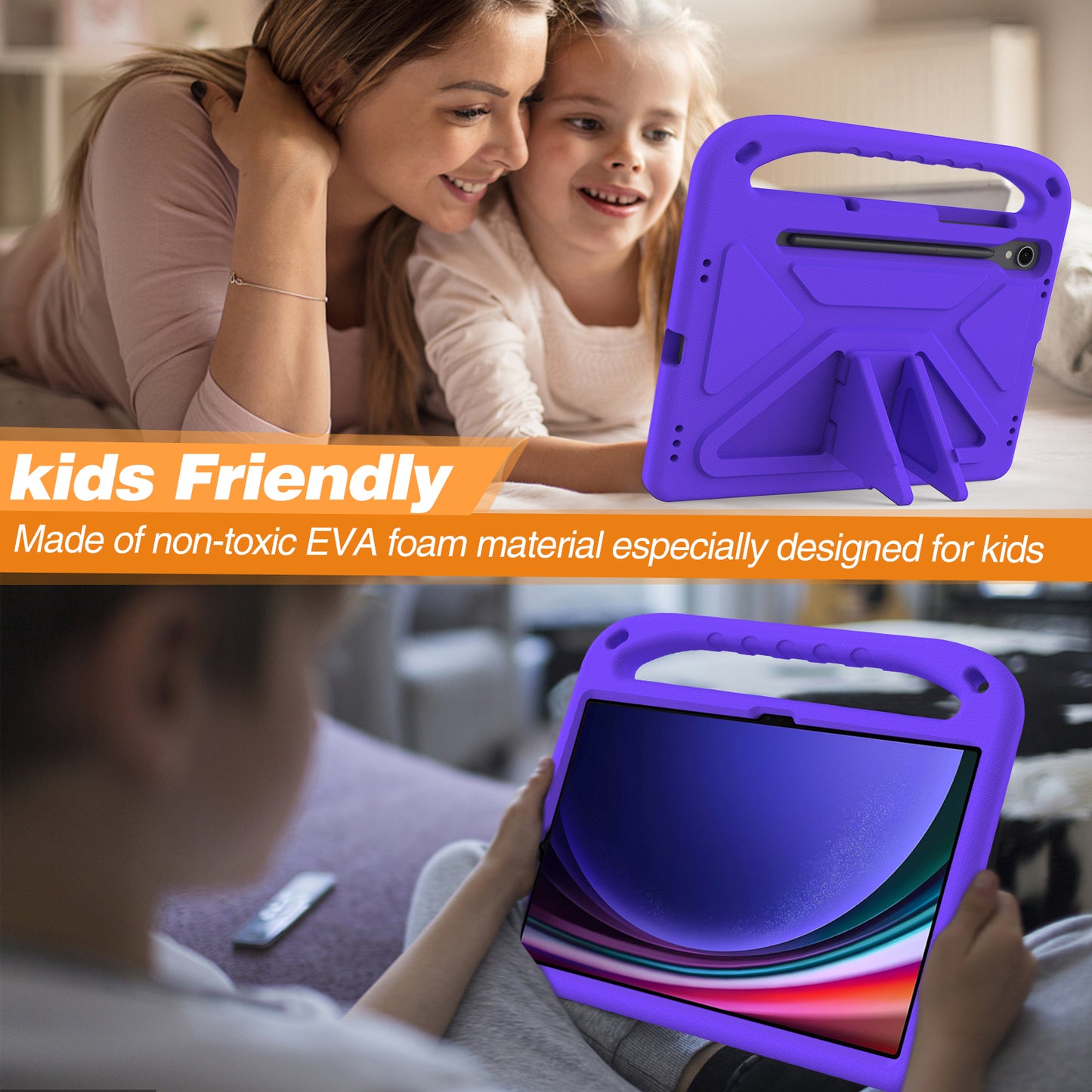 Handle EVA Case for Samsung Galaxy Tab S7 / S8 / S9 , Shockproof Kickstand Tablet Cover