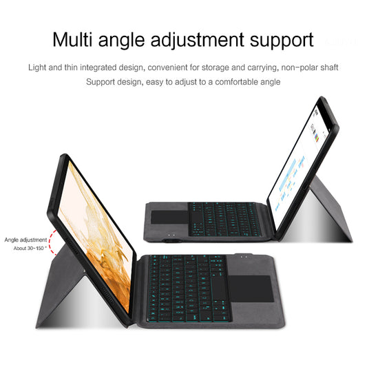 For Samsung Galaxy Tab S8 Touchpad Bluetooth Keyboard Cover with Backlight Shockproof Tablet Leather Case