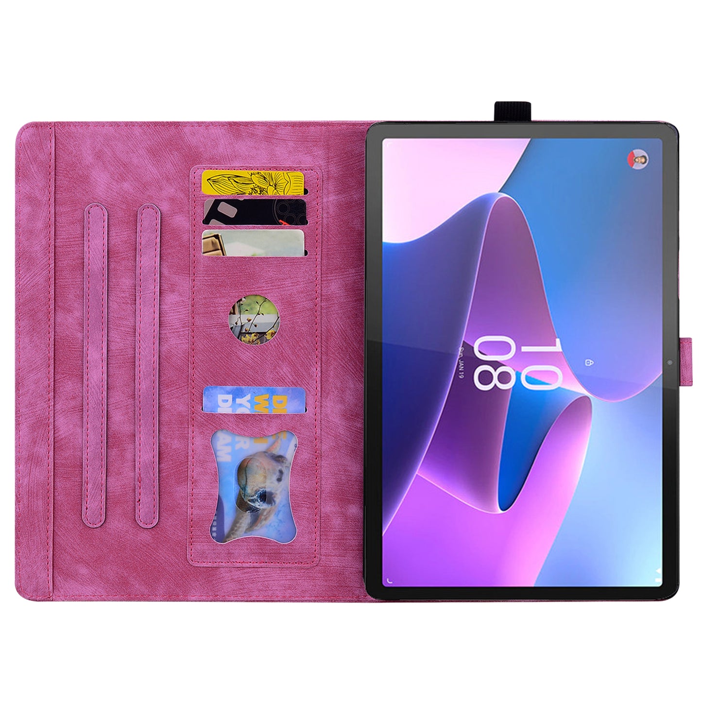 For Lenovo Tab P12 Card Slots PU Leather Tablet Stand Case Flower Cat Imprint Tablet Cover