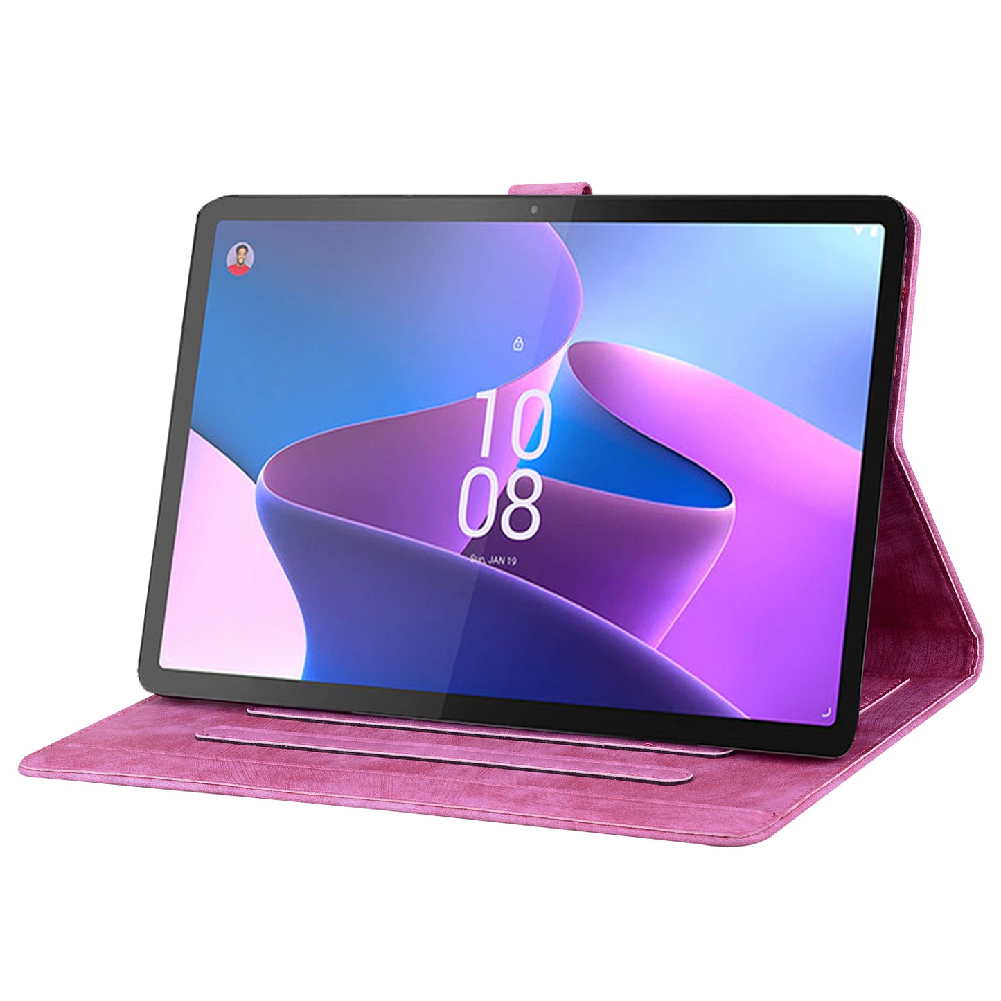 For Lenovo Tab P12 Card Slots PU Leather Tablet Stand Case Flower Cat Imprint Tablet Cover