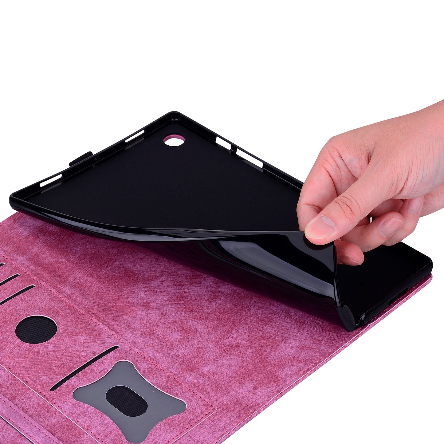 For Lenovo Tab P12 Card Slots PU Leather Tablet Stand Case Flower Cat Imprint Tablet Cover