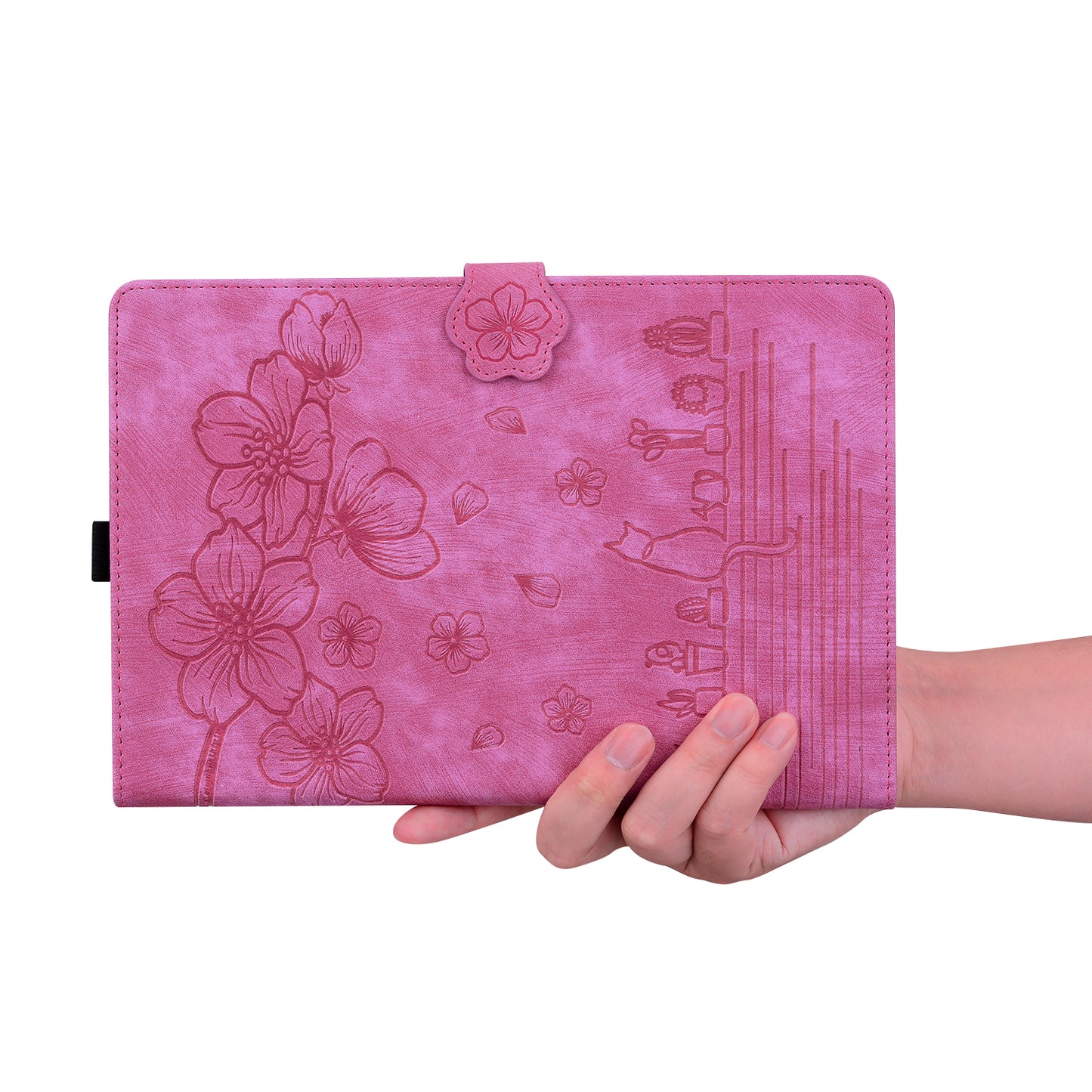 For Lenovo Tab P12 Card Slots PU Leather Tablet Stand Case Flower Cat Imprint Tablet Cover