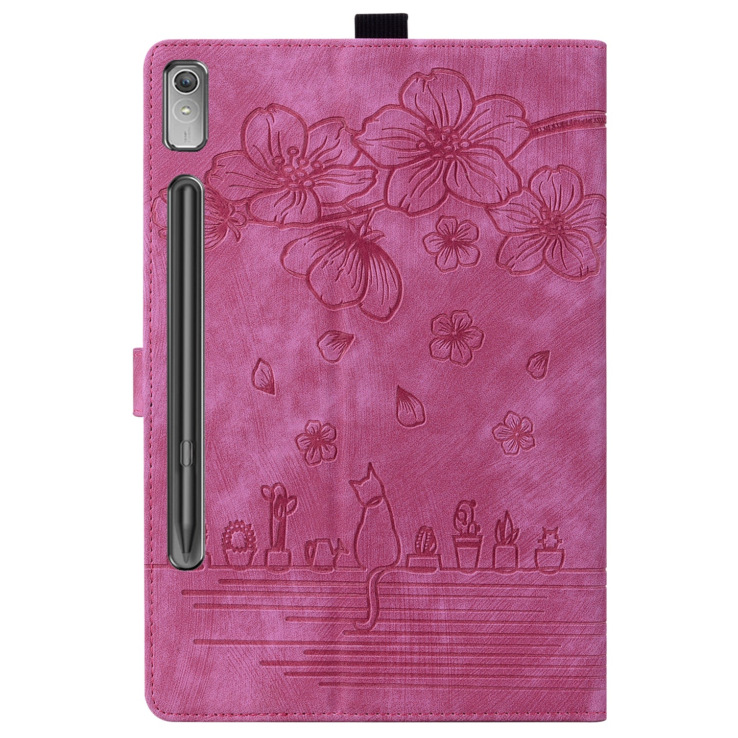 For Lenovo Tab P12 Card Slots PU Leather Tablet Stand Case Flower Cat Imprint Tablet Cover