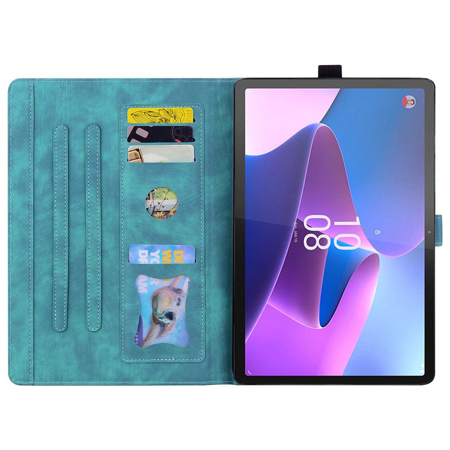 For Lenovo Tab P12 Card Slots PU Leather Tablet Stand Case Flower Cat Imprint Tablet Cover