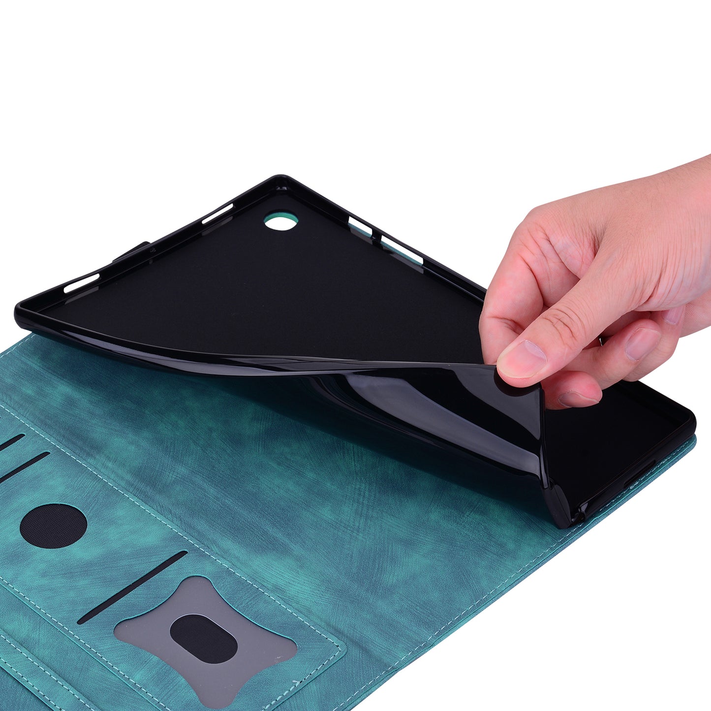 For Lenovo Tab P12 Card Slots PU Leather Tablet Stand Case Flower Cat Imprint Tablet Cover