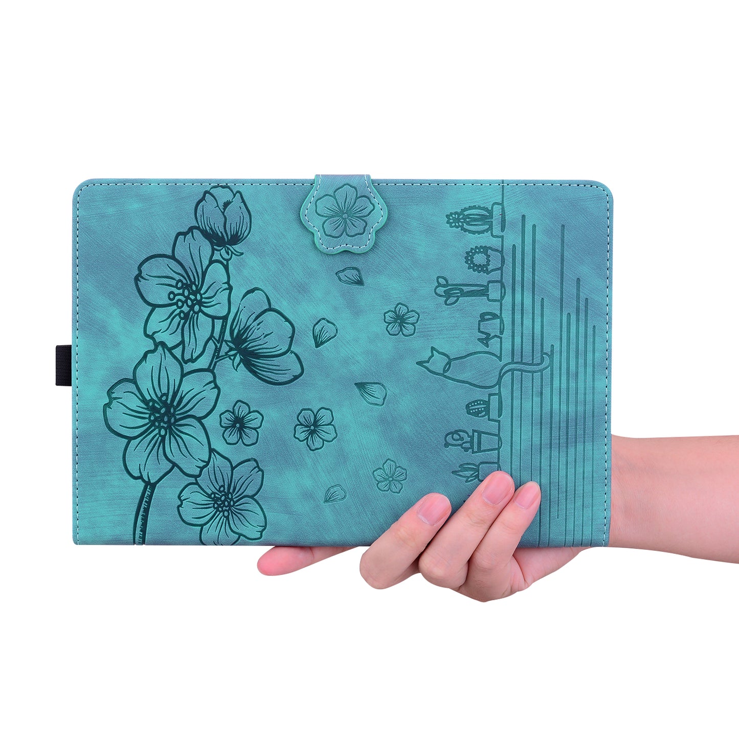 For Lenovo Tab P12 Card Slots PU Leather Tablet Stand Case Flower Cat Imprint Tablet Cover
