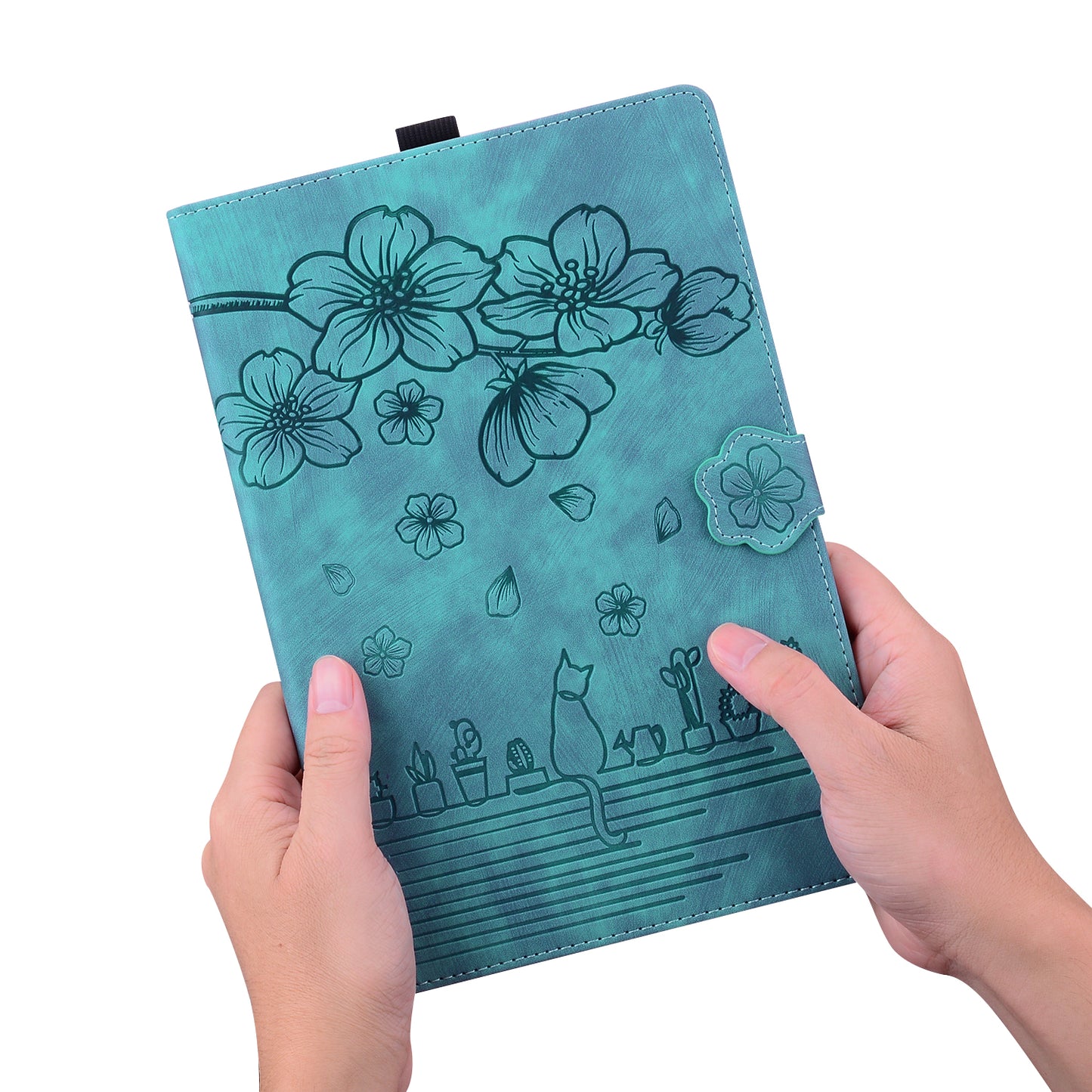 For Lenovo Tab P12 Card Slots PU Leather Tablet Stand Case Flower Cat Imprint Tablet Cover