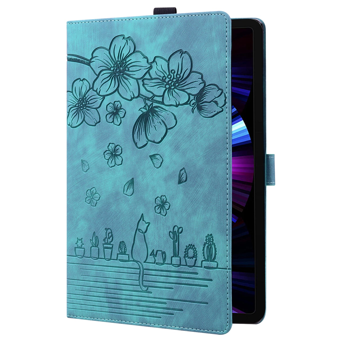 For Lenovo Tab P12 Card Slots PU Leather Tablet Stand Case Flower Cat Imprint Tablet Cover