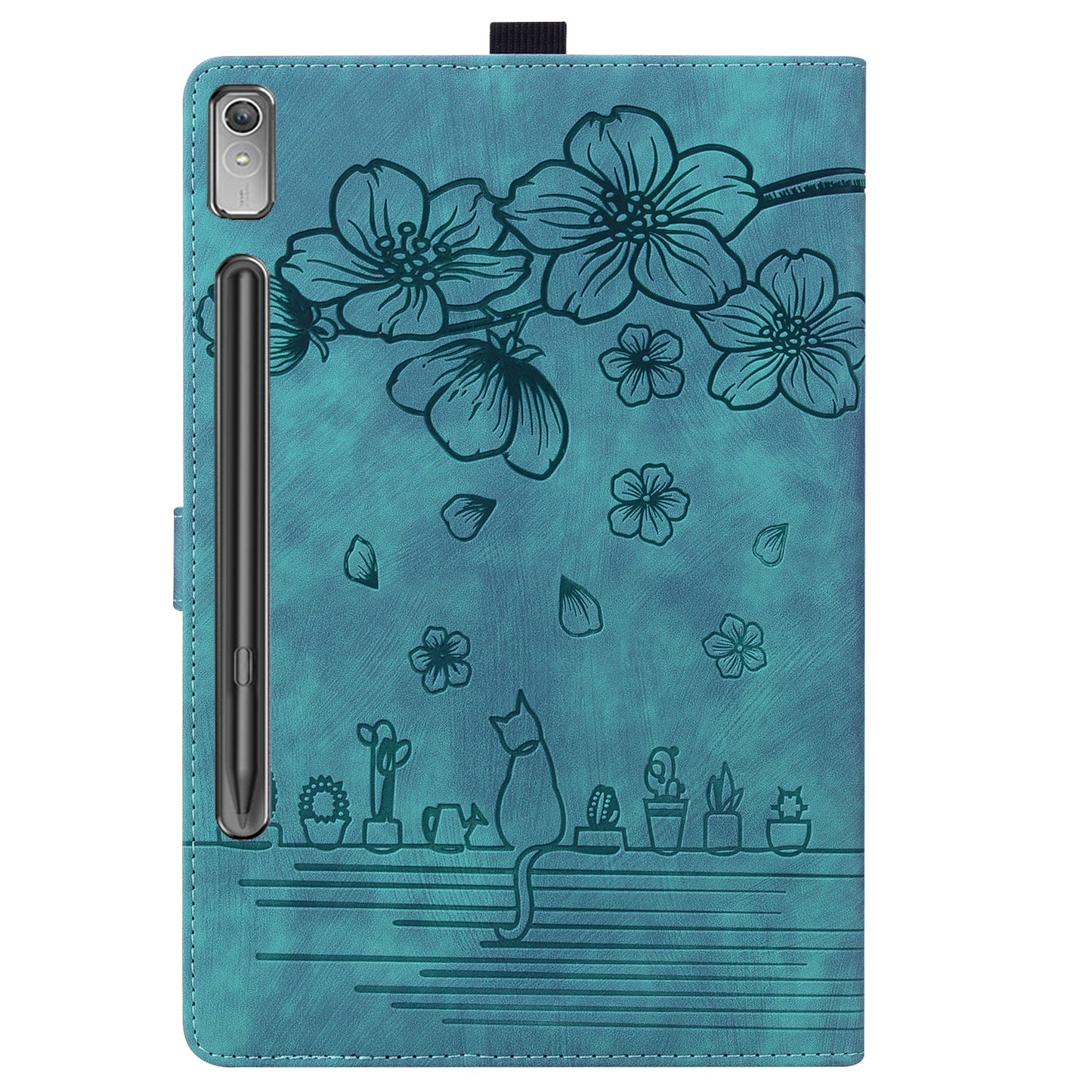 For Lenovo Tab P12 Card Slots PU Leather Tablet Stand Case Flower Cat Imprint Tablet Cover