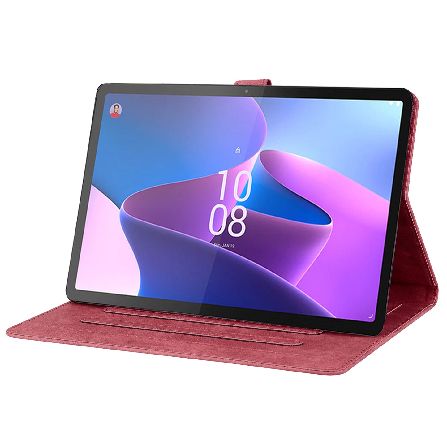 For Lenovo Tab P12 Card Slots PU Leather Tablet Stand Case Flower Cat Imprint Tablet Cover
