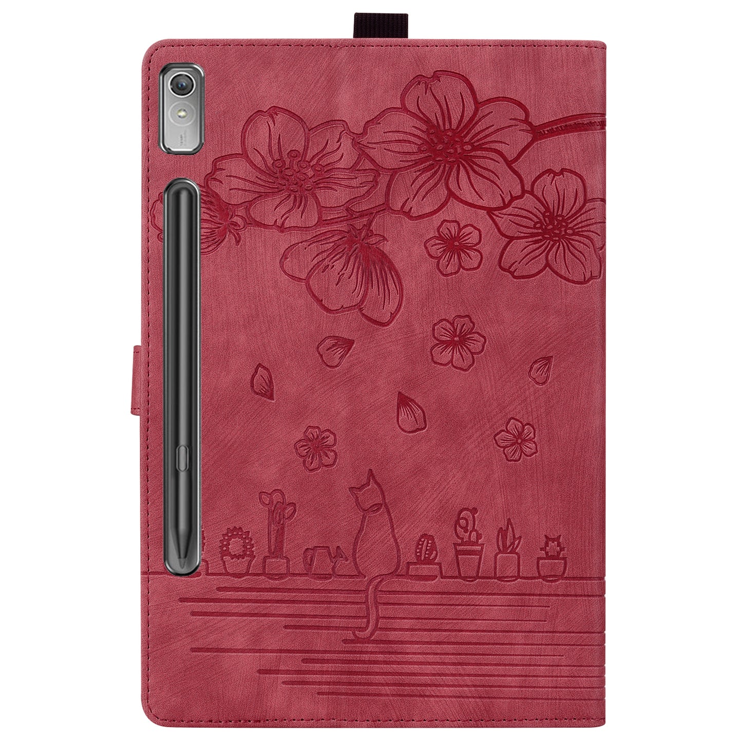 For Lenovo Tab P12 Card Slots PU Leather Tablet Stand Case Flower Cat Imprint Tablet Cover