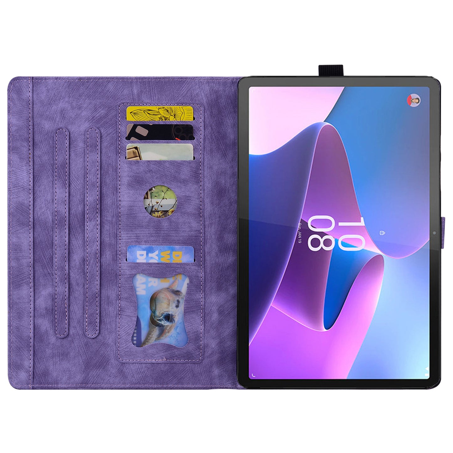 For Lenovo Tab P12 Card Slots PU Leather Tablet Stand Case Flower Cat Imprint Tablet Cover