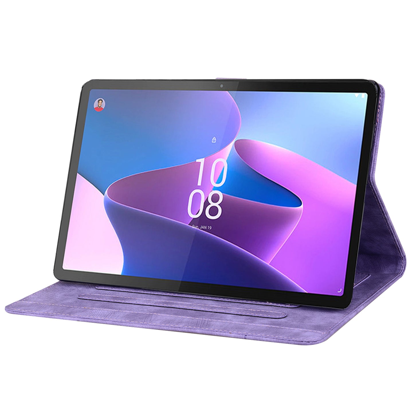 For Lenovo Tab P12 Card Slots PU Leather Tablet Stand Case Flower Cat Imprint Tablet Cover