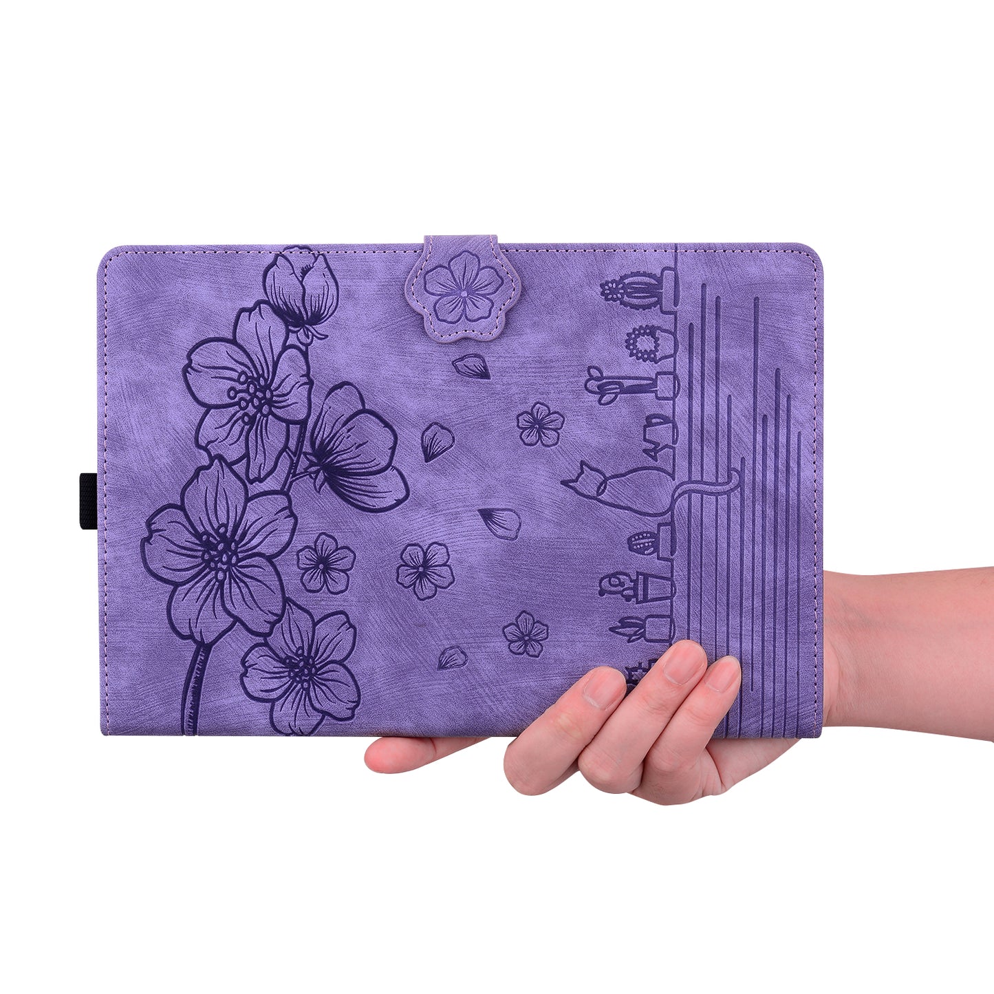For Lenovo Tab P12 Card Slots PU Leather Tablet Stand Case Flower Cat Imprint Tablet Cover