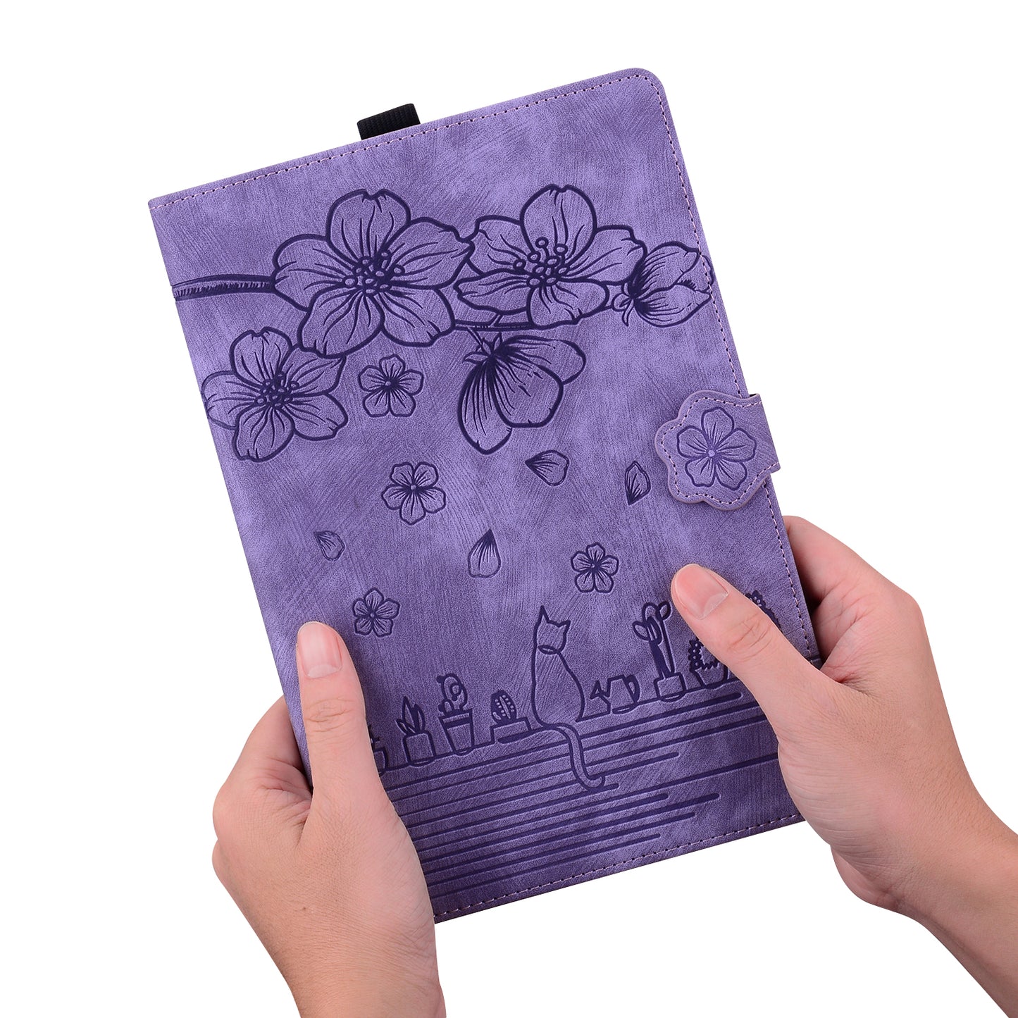 For Lenovo Tab P12 Card Slots PU Leather Tablet Stand Case Flower Cat Imprint Tablet Cover