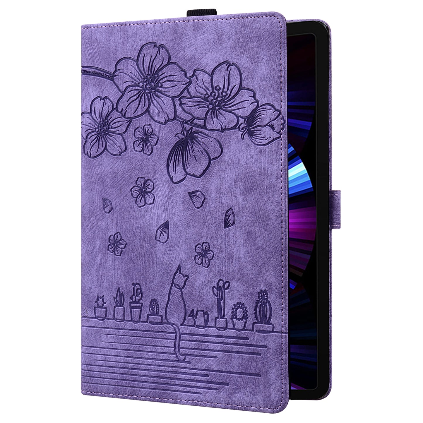 For Lenovo Tab P12 Card Slots PU Leather Tablet Stand Case Flower Cat Imprint Tablet Cover