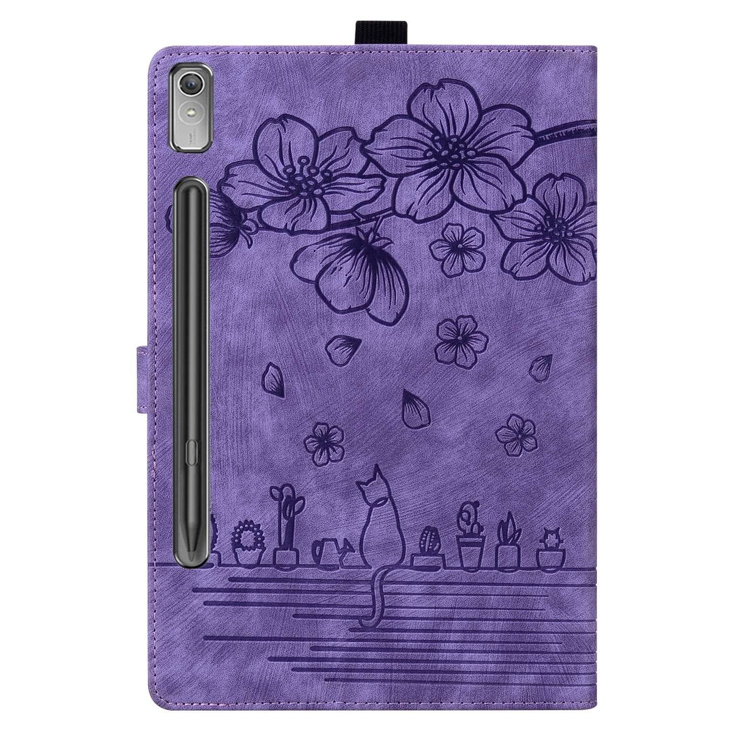 For Lenovo Tab P12 Card Slots PU Leather Tablet Stand Case Flower Cat Imprint Tablet Cover