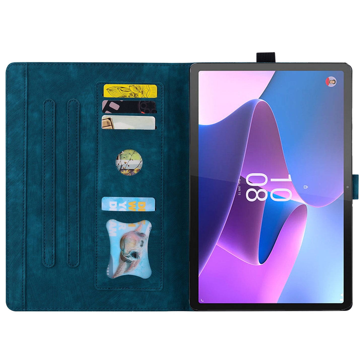 For Lenovo Tab P12 Card Slots PU Leather Tablet Stand Case Flower Cat Imprint Tablet Cover