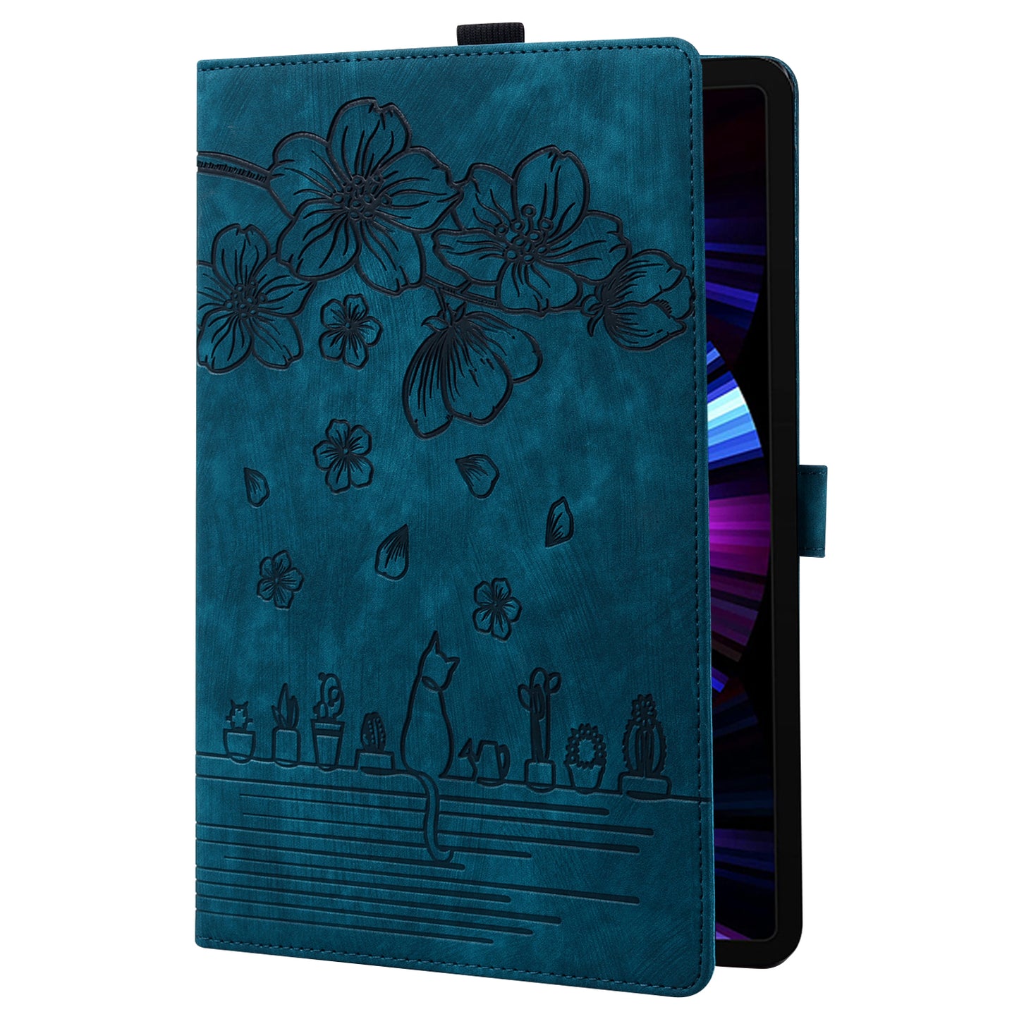 For Lenovo Tab P12 Card Slots PU Leather Tablet Stand Case Flower Cat Imprint Tablet Cover