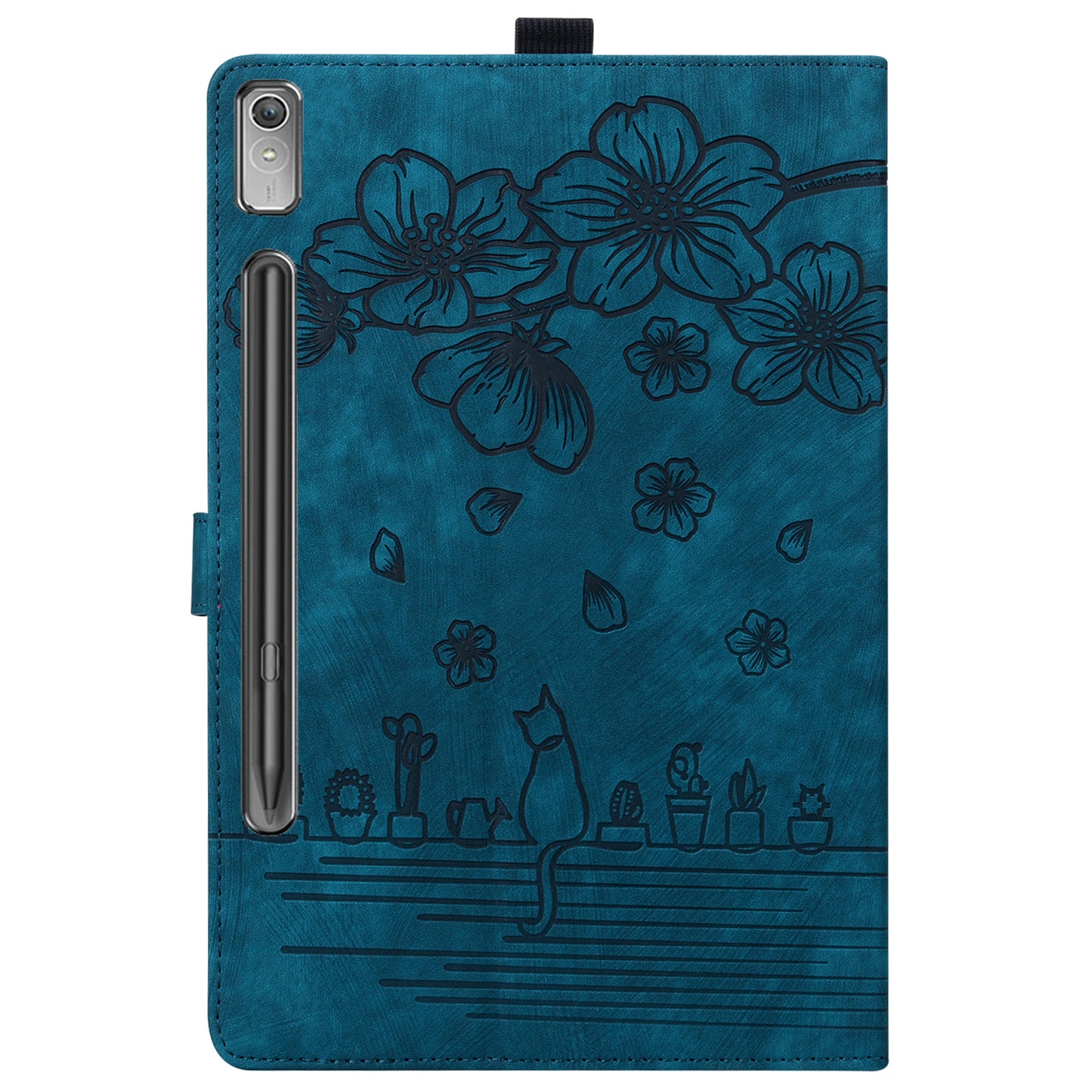 For Lenovo Tab P12 Card Slots PU Leather Tablet Stand Case Flower Cat Imprint Tablet Cover