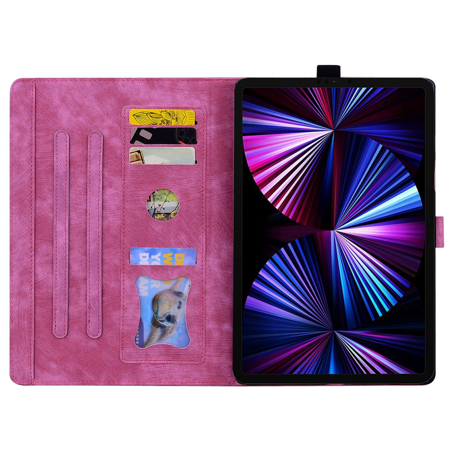 For Xiaomi Redmi Pad SE Tablet Leather Case Card Holder Flower Cat Imprint Stand Tablet Cover