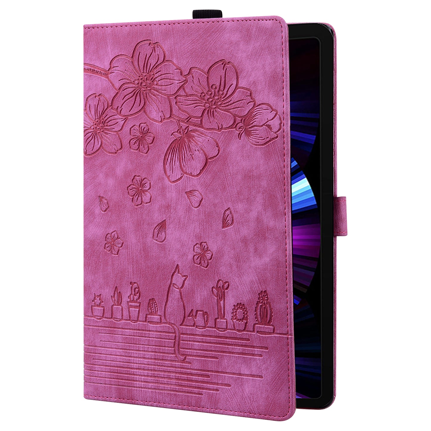 For Xiaomi Redmi Pad SE Tablet Leather Case Card Holder Flower Cat Imprint Stand Tablet Cover