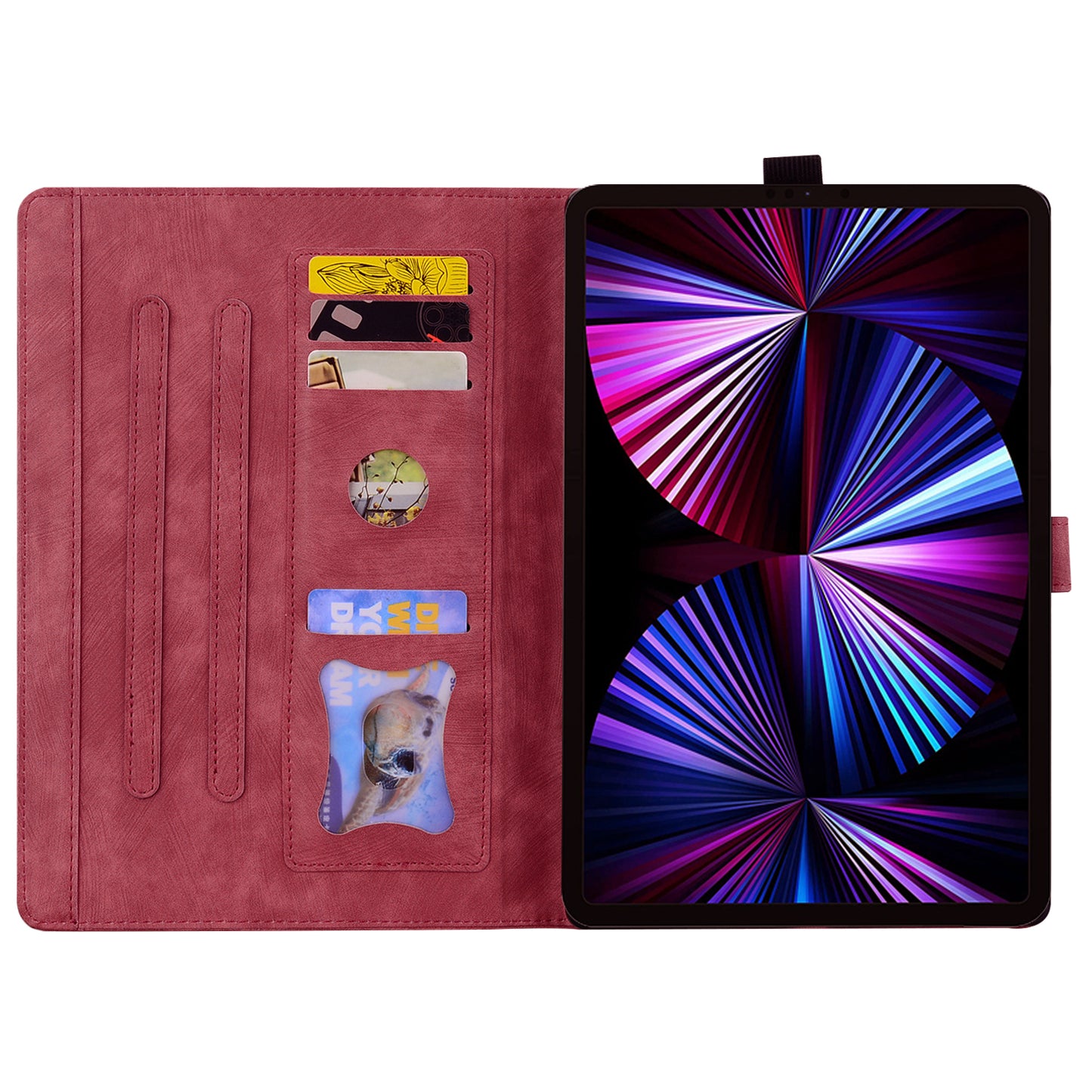 For Xiaomi Redmi Pad SE Tablet Leather Case Card Holder Flower Cat Imprint Stand Tablet Cover