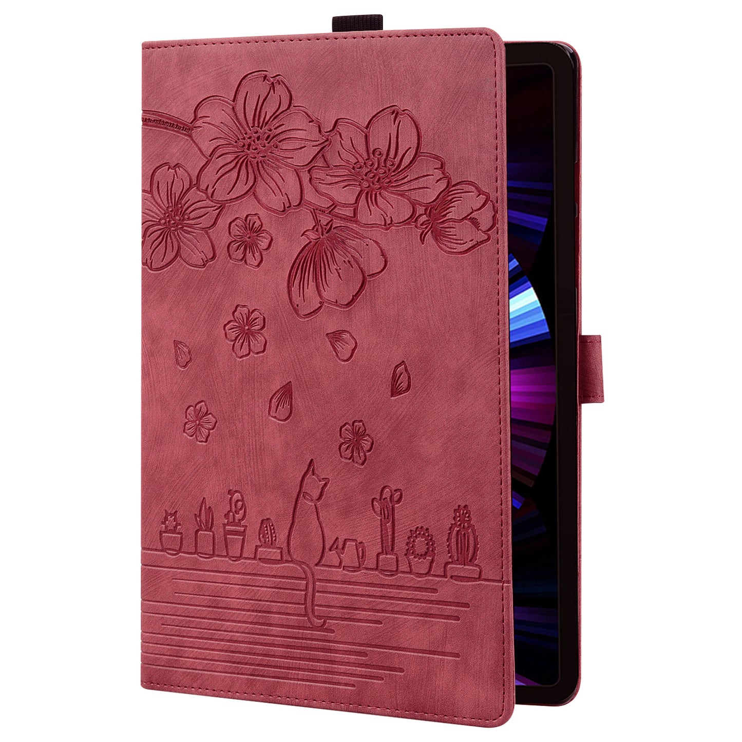 For Xiaomi Redmi Pad SE Tablet Leather Case Card Holder Flower Cat Imprint Stand Tablet Cover