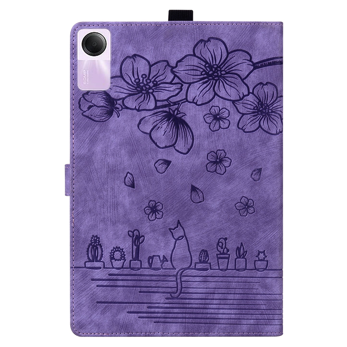 For Xiaomi Redmi Pad SE Tablet Leather Case Card Holder Flower Cat Imprint Stand Tablet Cover