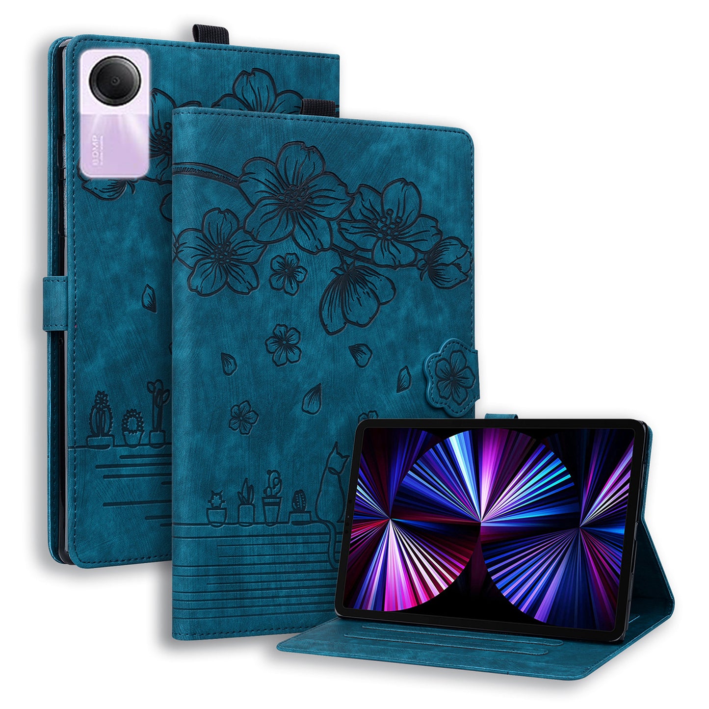 For Xiaomi Redmi Pad SE Tablet Leather Case Card Holder Flower Cat Imprint Stand Tablet Cover