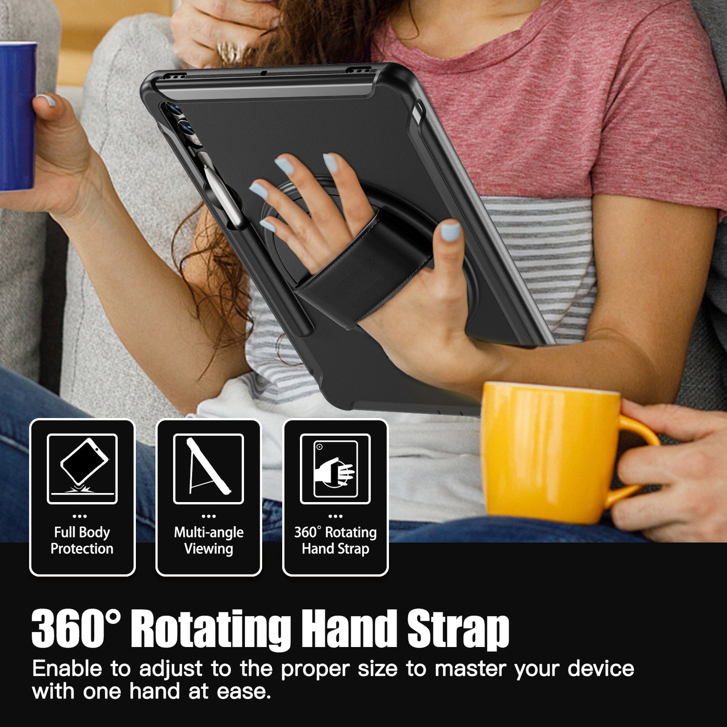 For Samsung Galaxy Tab S9 FE+ / S7+ T970 / Tab S7 FE T730 / Tab S8+ X800 / Tab S9+ X810 Case Pen Holder PC+TPU Tablet Kickstand Cover