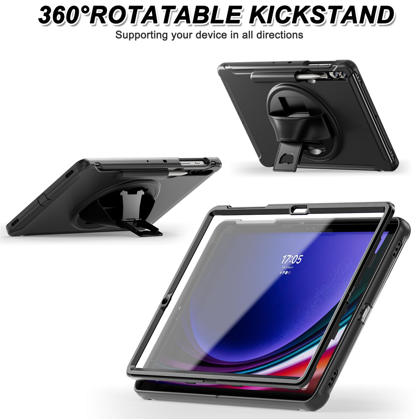 For Samsung Galaxy Tab S9 FE+ / S7+ T970 / Tab S7 FE T730 / Tab S8+ X800 / Tab S9+ X810 Case Pen Holder PC+TPU Tablet Kickstand Cover