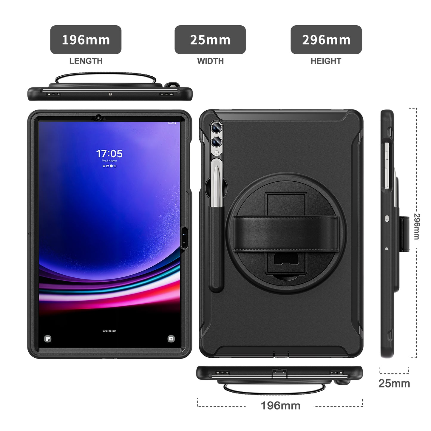 For Samsung Galaxy Tab S9 FE+ / S7+ T970 / Tab S7 FE T730 / Tab S8+ X800 / Tab S9+ X810 Case Pen Holder PC+TPU Tablet Kickstand Cover