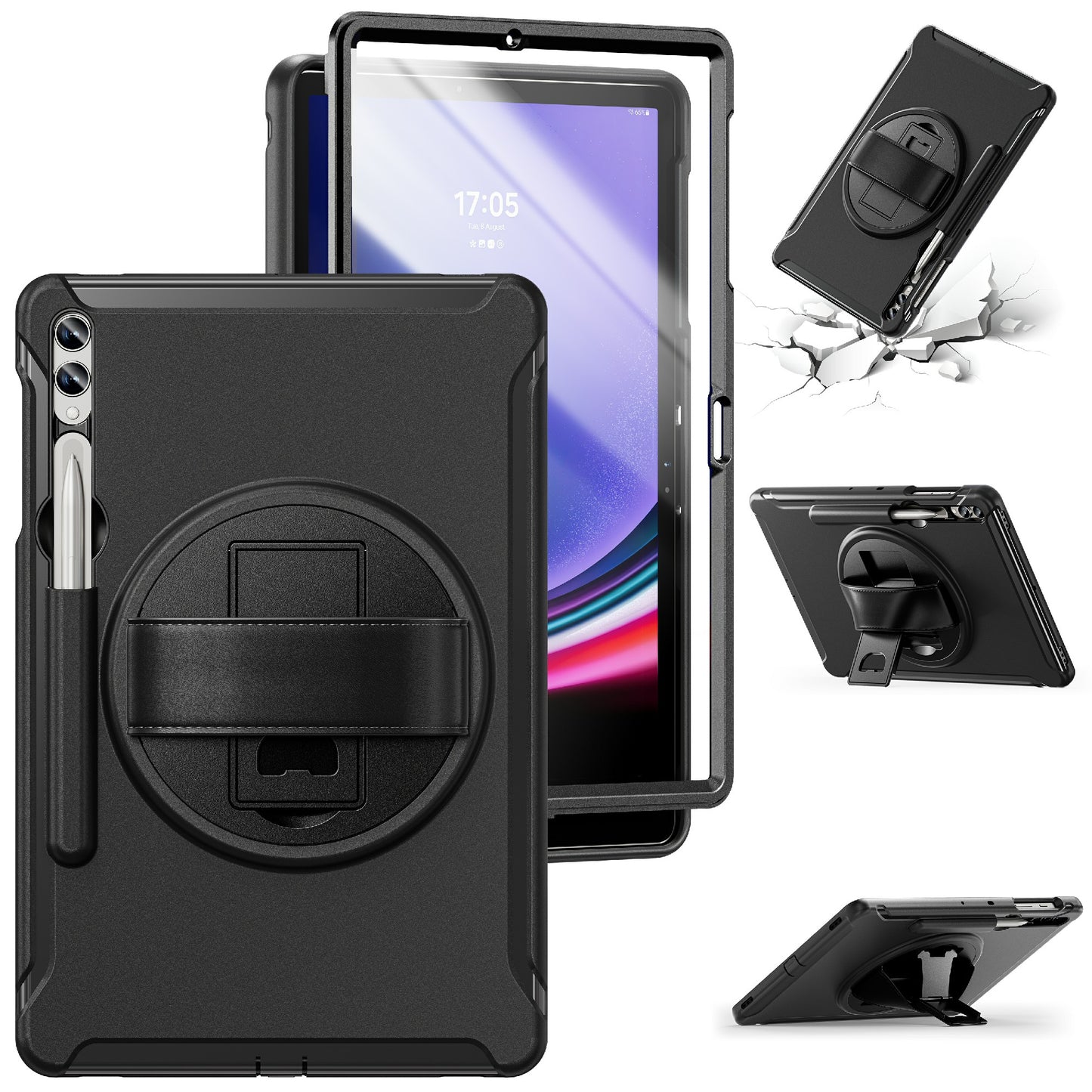 For Samsung Galaxy Tab S9 FE+ / S7+ T970 / Tab S7 FE T730 / Tab S8+ X800 / Tab S9+ X810 Case Pen Holder PC+TPU Tablet Kickstand Cover