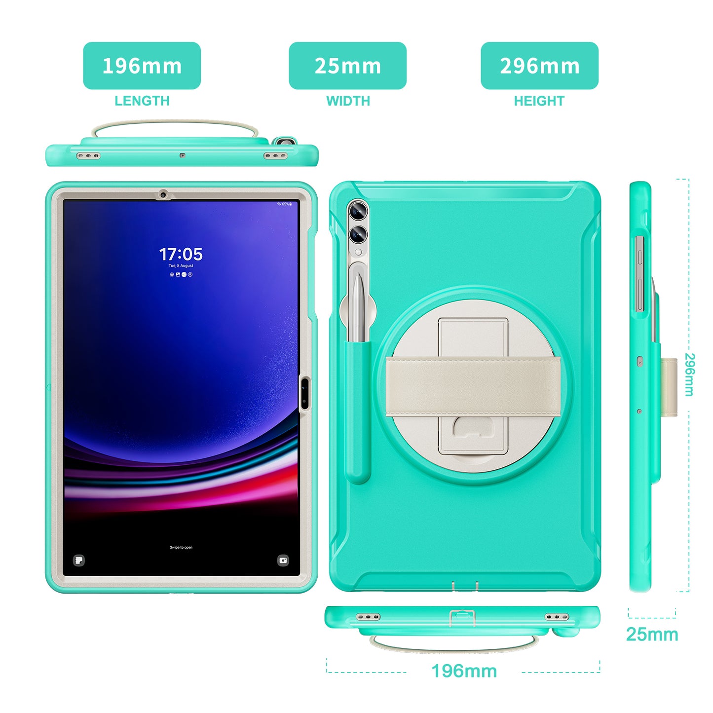 For Samsung Galaxy Tab S9 FE+ / S7+ T970 / Tab S7 FE T730 / Tab S8+ X800 / Tab S9+ X810 Case Pen Holder PC+TPU Tablet Kickstand Cover