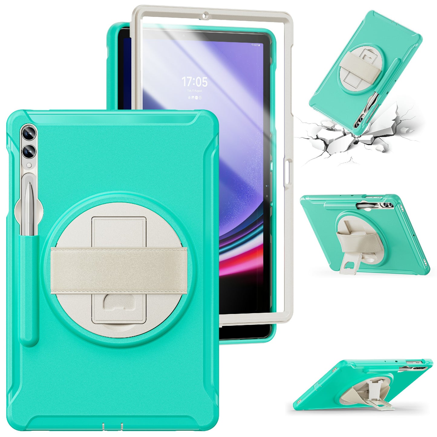 For Samsung Galaxy Tab S9 FE+ / S7+ T970 / Tab S7 FE T730 / Tab S8+ X800 / Tab S9+ X810 Case Pen Holder PC+TPU Tablet Kickstand Cover