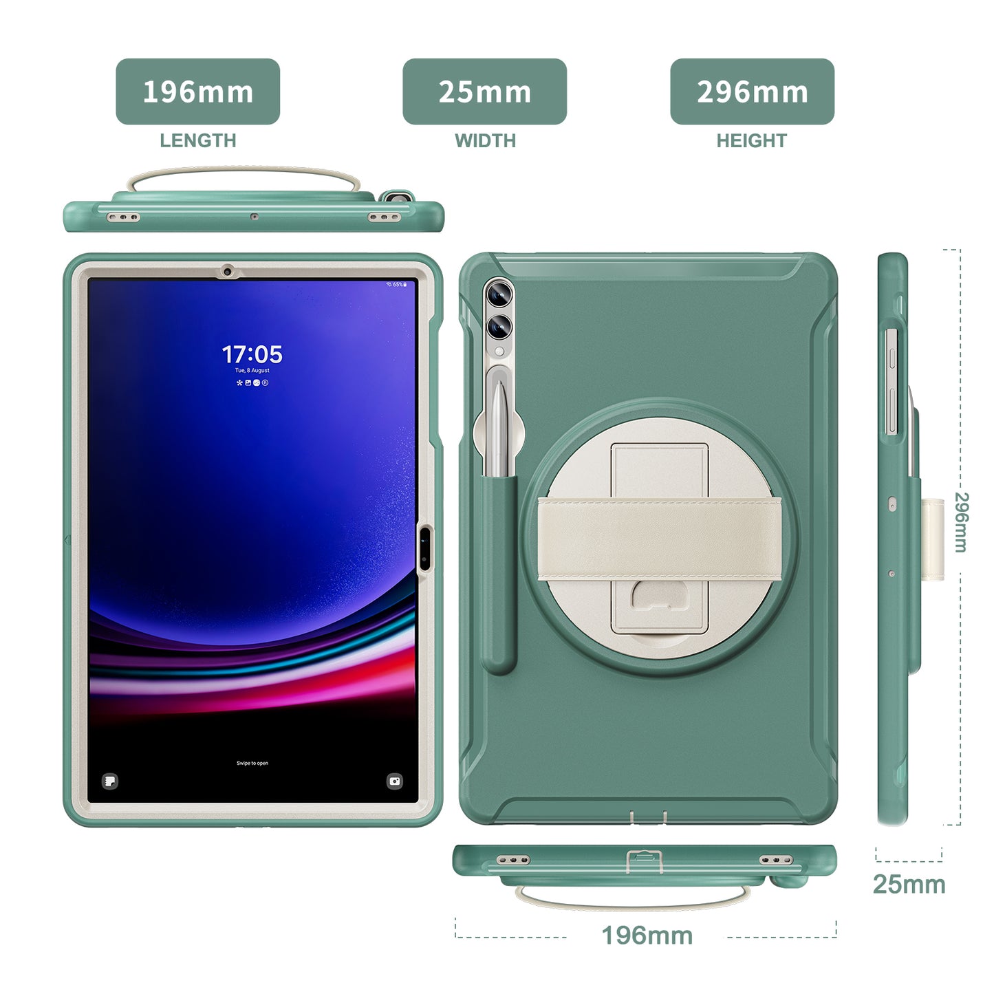 For Samsung Galaxy Tab S9 FE+ / S7+ T970 / Tab S7 FE T730 / Tab S8+ X800 / Tab S9+ X810 Case Pen Holder PC+TPU Tablet Kickstand Cover