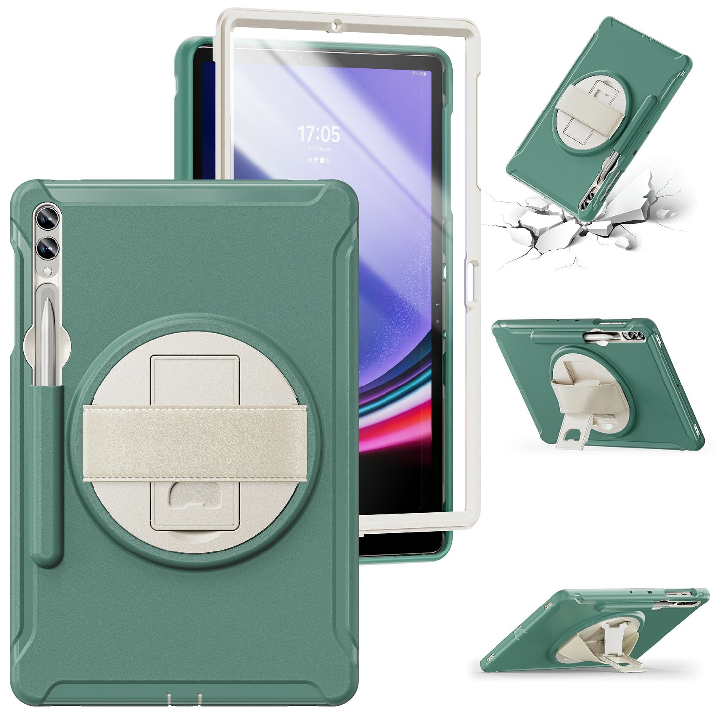 For Samsung Galaxy Tab S9 FE+ / S7+ T970 / Tab S7 FE T730 / Tab S8+ X800 / Tab S9+ X810 Case Pen Holder PC+TPU Tablet Kickstand Cover