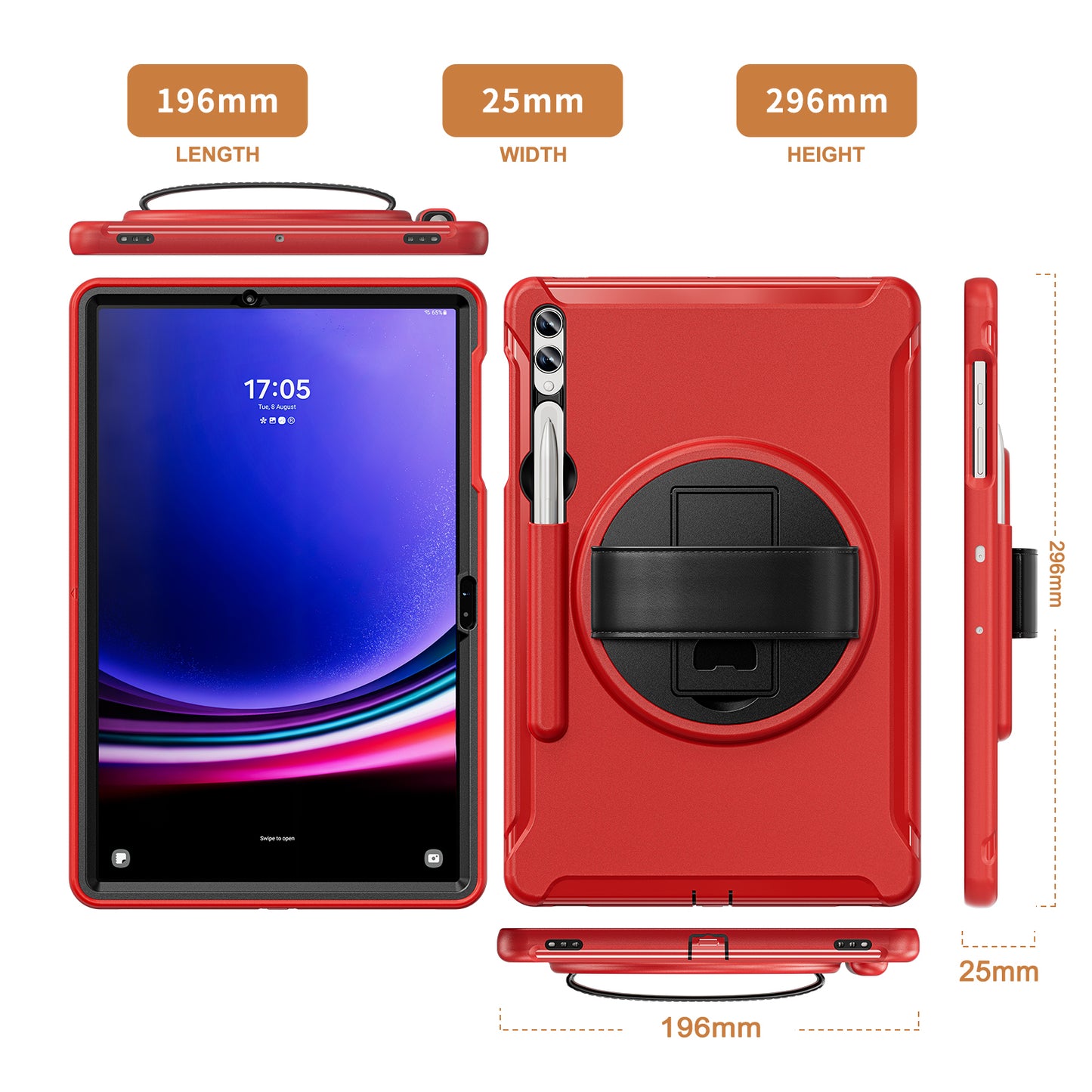For Samsung Galaxy Tab S9 FE+ / S7+ T970 / Tab S7 FE T730 / Tab S8+ X800 / Tab S9+ X810 Case Pen Holder PC+TPU Tablet Kickstand Cover