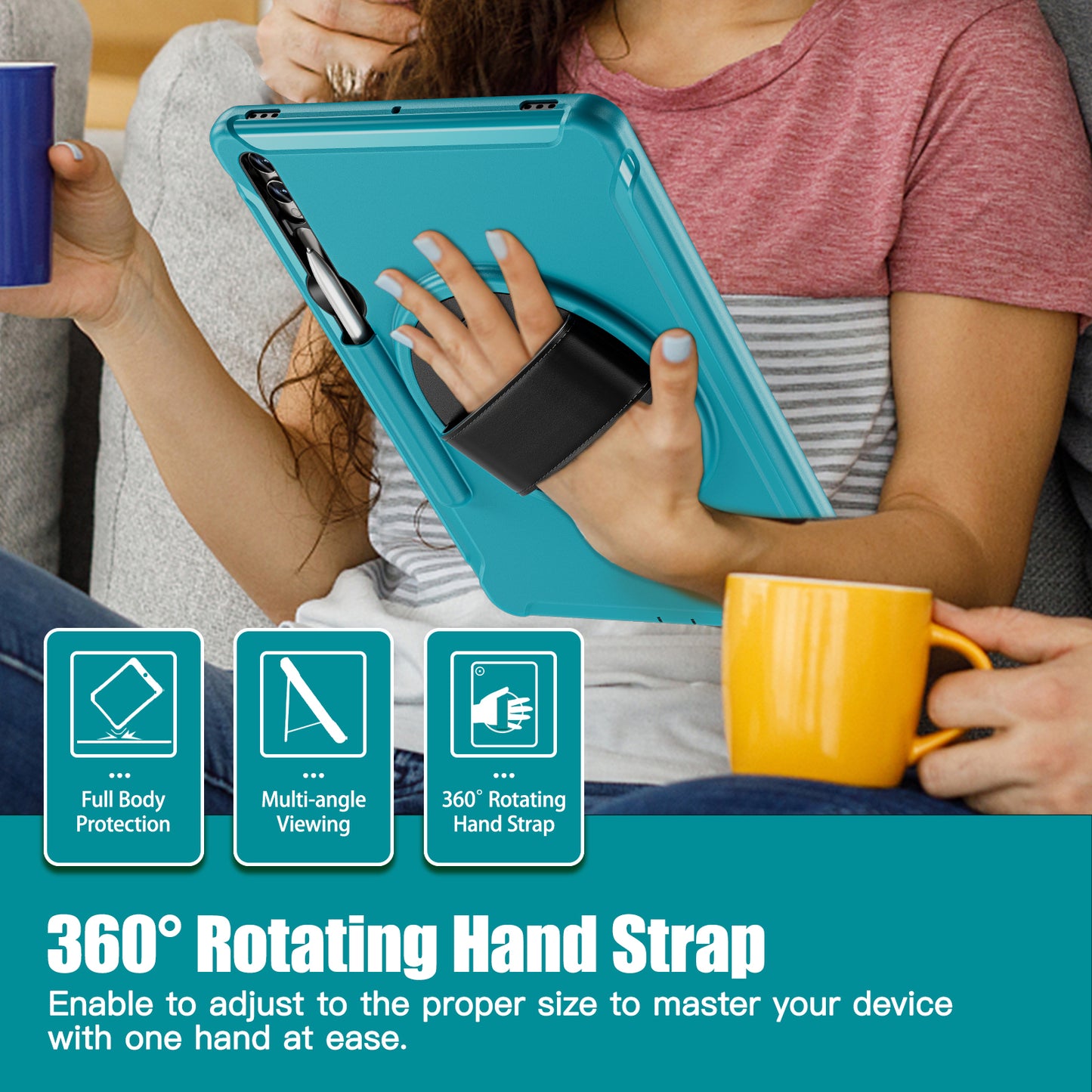 For Samsung Galaxy Tab S9 FE+ / S7+ T970 / Tab S7 FE T730 / Tab S8+ X800 / Tab S9+ X810 Case Pen Holder PC+TPU Tablet Kickstand Cover