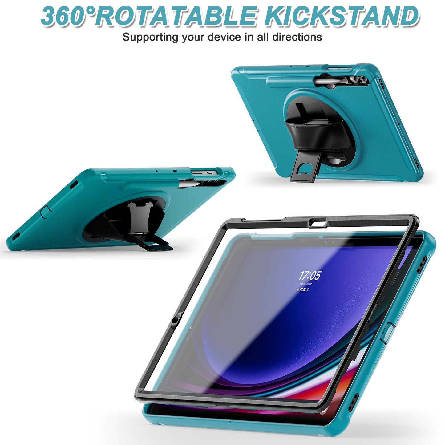 For Samsung Galaxy Tab S9 FE+ / S7+ T970 / Tab S7 FE T730 / Tab S8+ X800 / Tab S9+ X810 Case Pen Holder PC+TPU Tablet Kickstand Cover